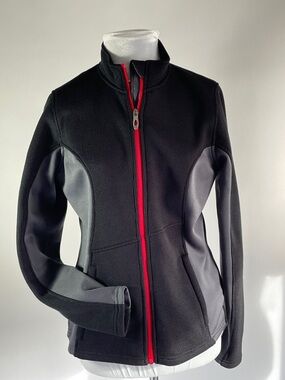Spyder Womens Medium Full Zip Jacket Black Red Fleece CP Rail Crest Logo